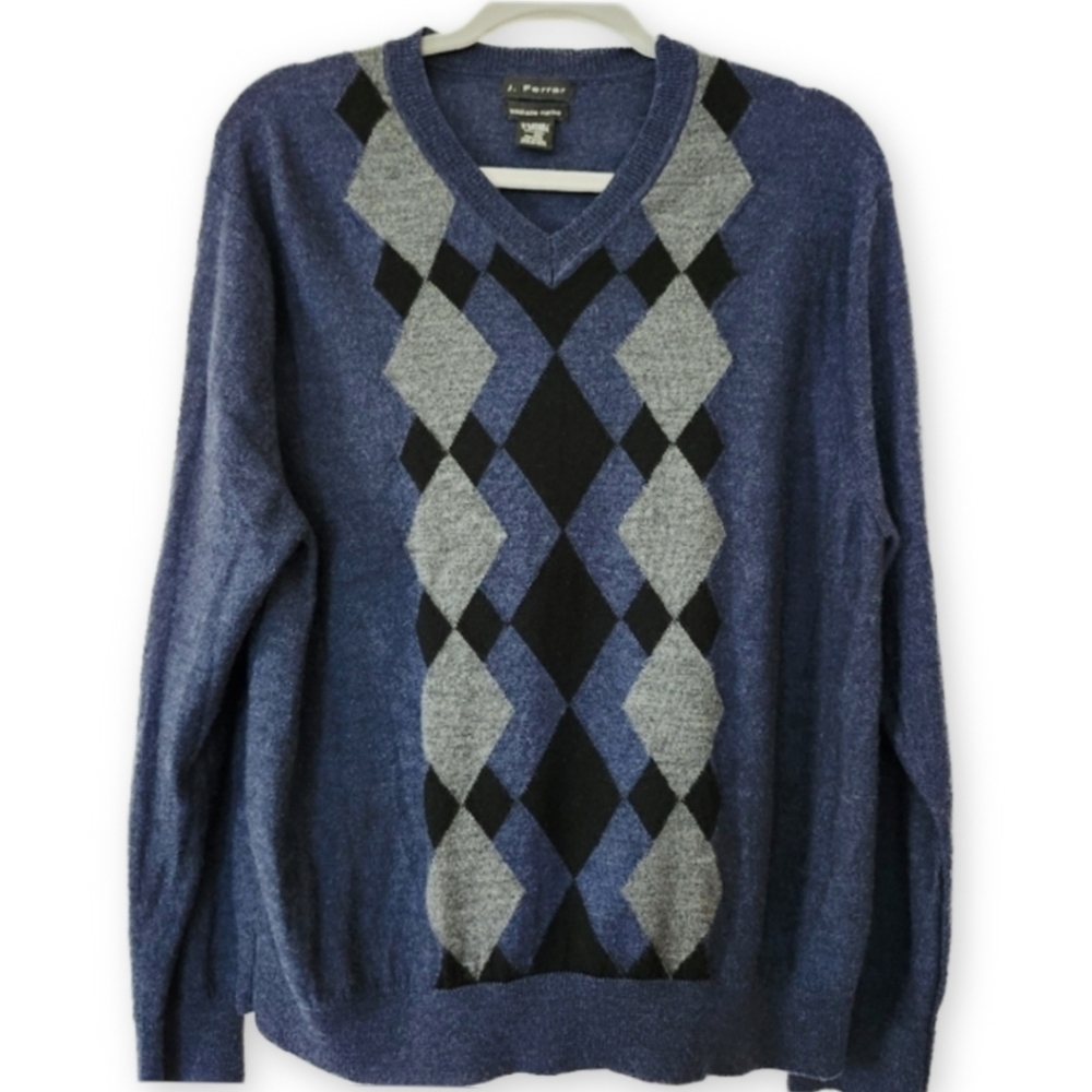 J Ferrar 100% Merino Wool Argyle Sweater Mens XL